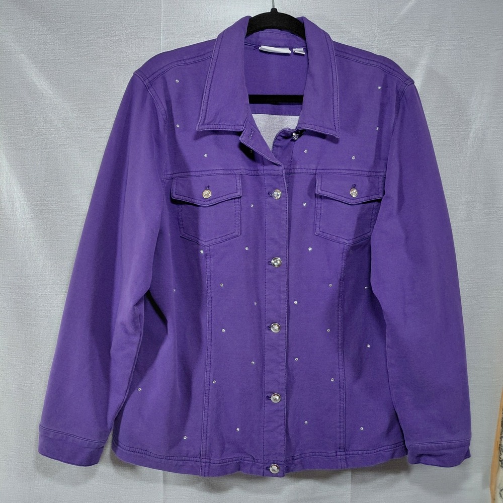 Dream Jeannes Quacker Factory Purple Jean Jacket Studded Women's XL Rhinestones